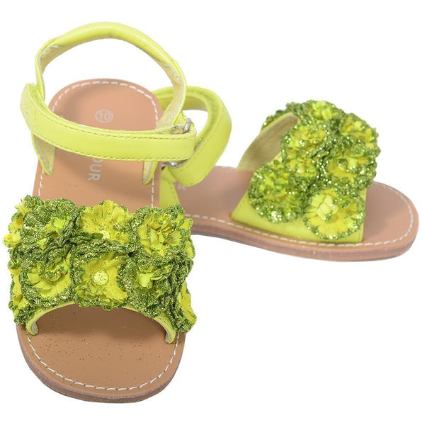 L'Amour Lime Sparkle Flower Strap Summer Sandal Little Girl 11-2 - SophiasStyle.com
